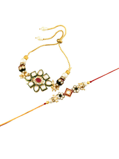 Traditional Kundan Bhaiya Bhabhi Rakhi Set