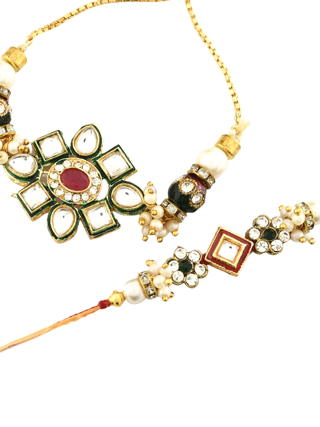 Traditional Kundan Bhaiya Bhabhi Rakhi Set