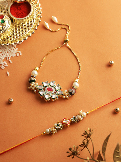 Traditional Kundan Bhaiya Bhabhi Rakhi Set