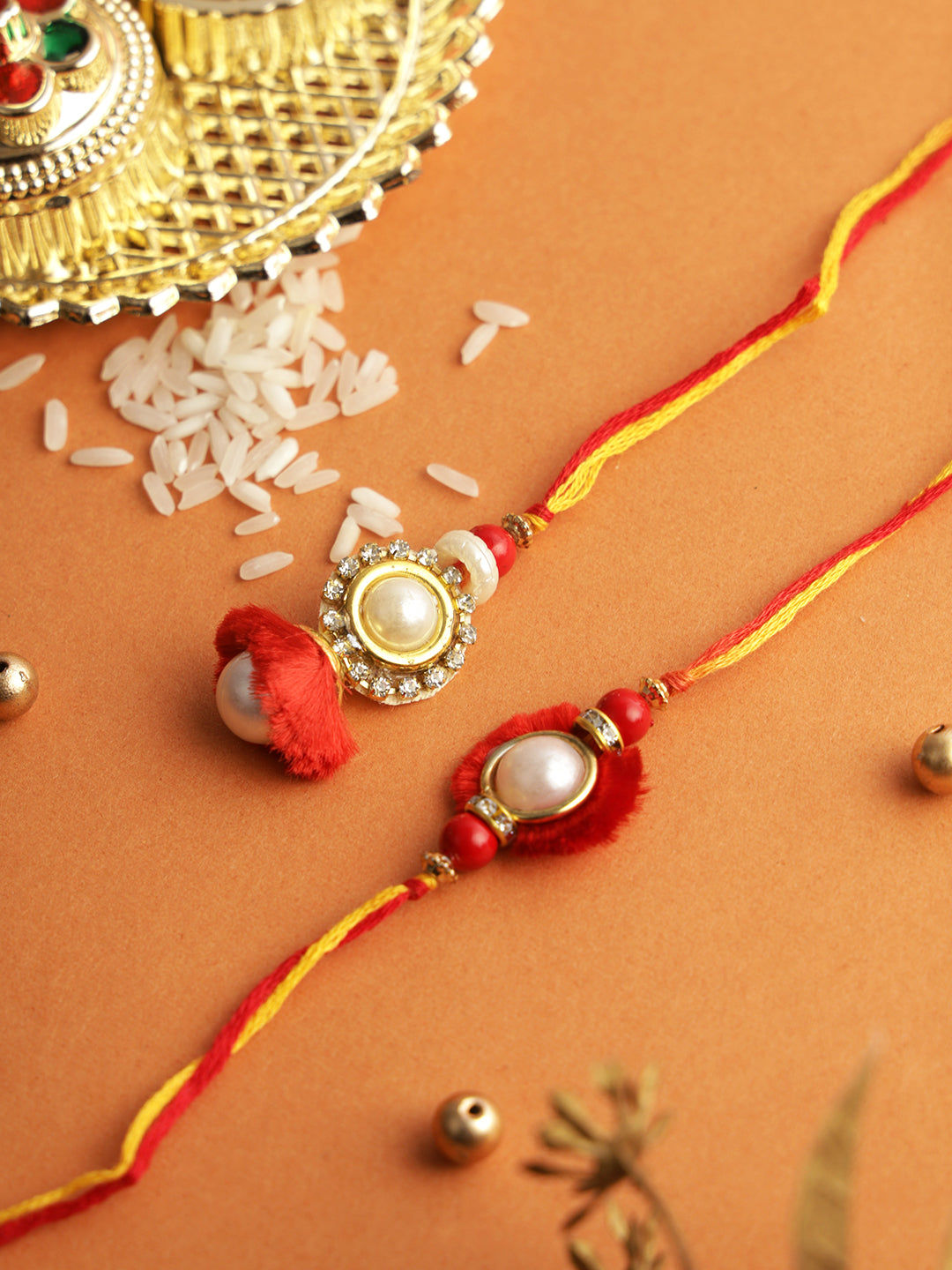 Royal Red with Pearls Bhaiya Bhabhi Rakhi Set