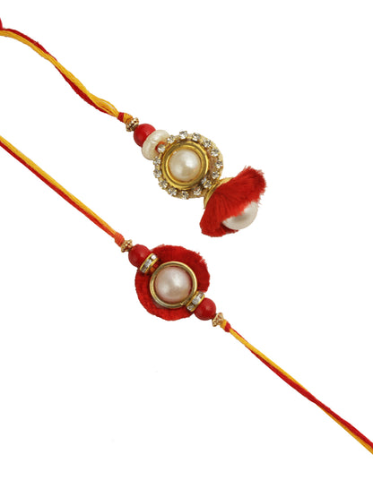 Royal Red with Pearls Bhaiya Bhabhi Rakhi Set