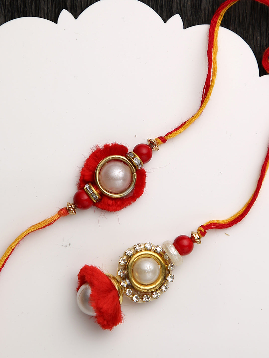 Royal Red with Pearls Bhaiya Bhabhi Rakhi Set