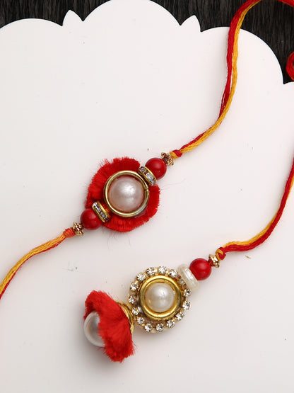Royal Red with Pearls Bhaiya Bhabhi Rakhi Set