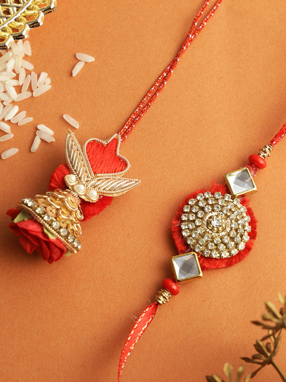 Stone Work with Thread Bhaiya Bhabhi Rakhi Set