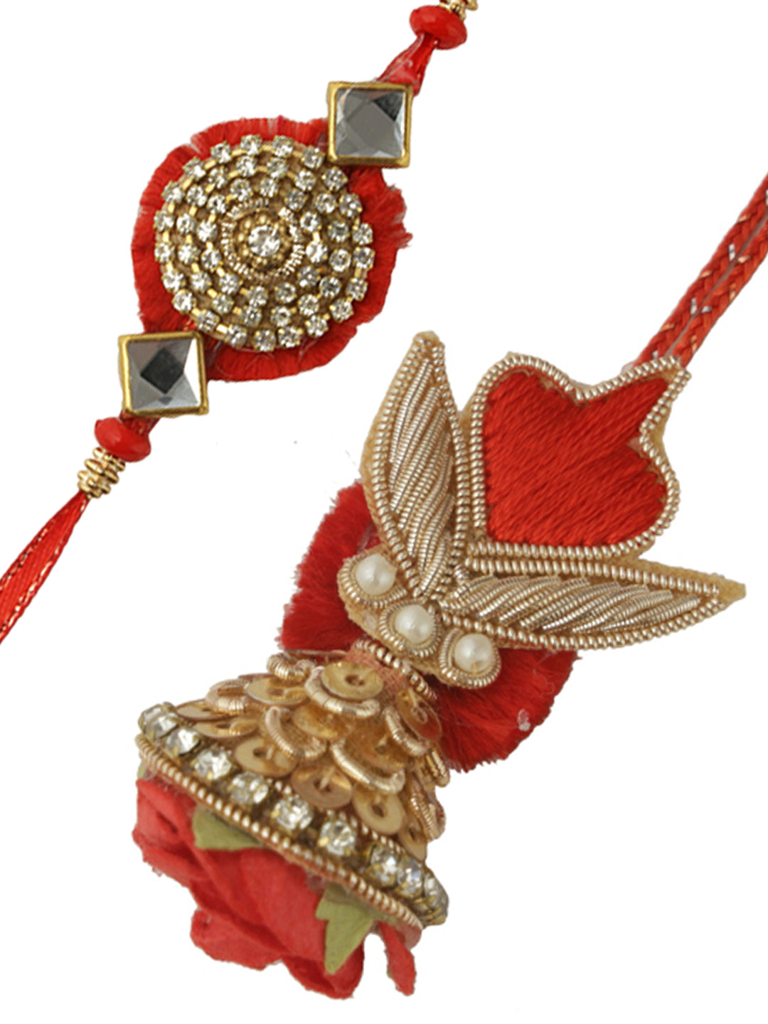 Stone Work with Thread Bhaiya Bhabhi Rakhi Set