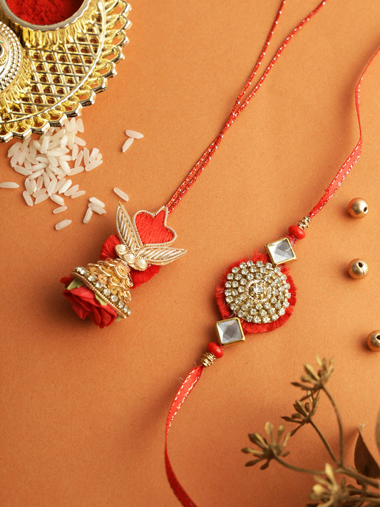 Stone Work with Thread Bhaiya Bhabhi Rakhi Set