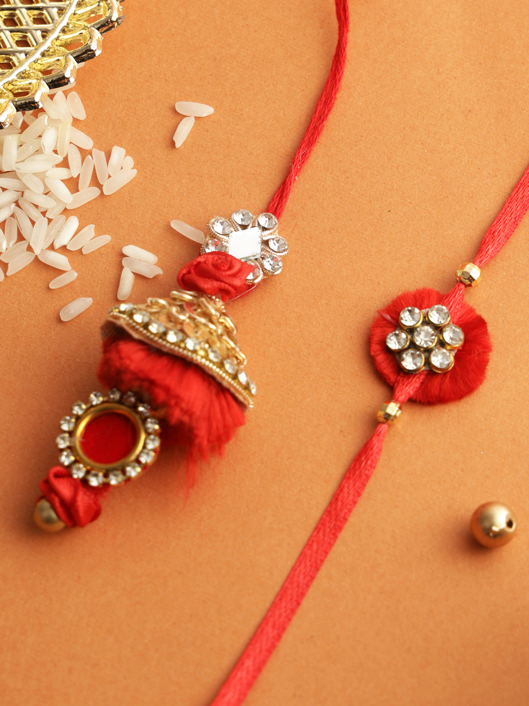 Ruby Red with Kundan Bhaiya Bhabhi Rakhi Set