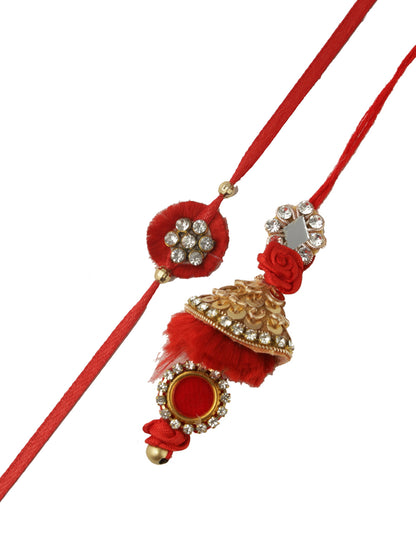Ruby Red with Kundan Bhaiya Bhabhi Rakhi Set