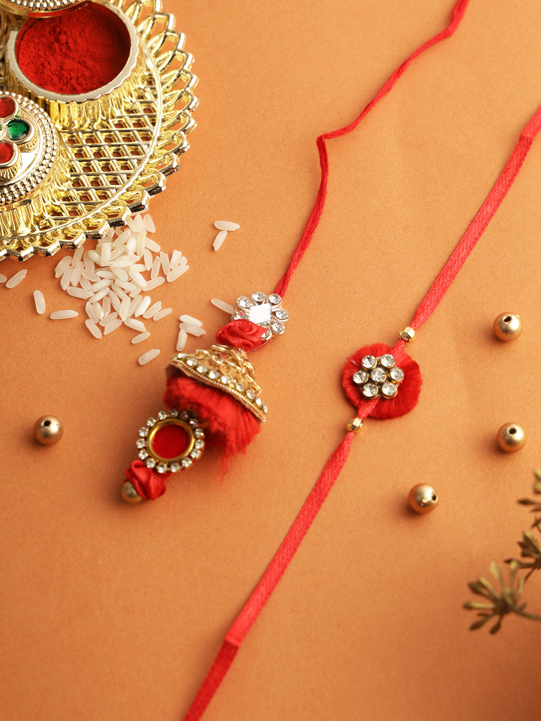 Ruby Red with Kundan Bhaiya Bhabhi Rakhi Set