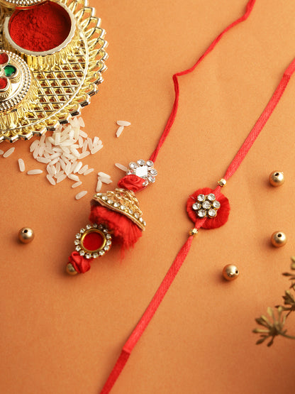 Ruby Red with Kundan Bhaiya Bhabhi Rakhi Set