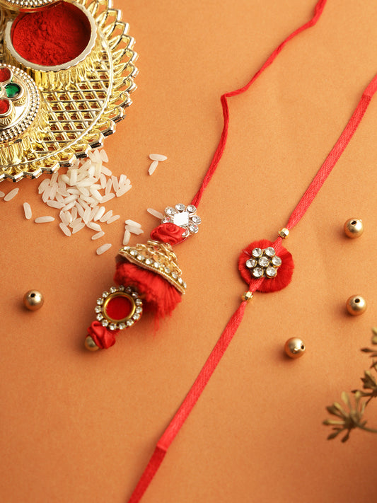 Ruby Red with Kundan Bhaiya Bhabhi Rakhi Set