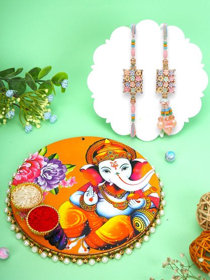 Pastel Floral Rakhi Set with Ganesh Thali