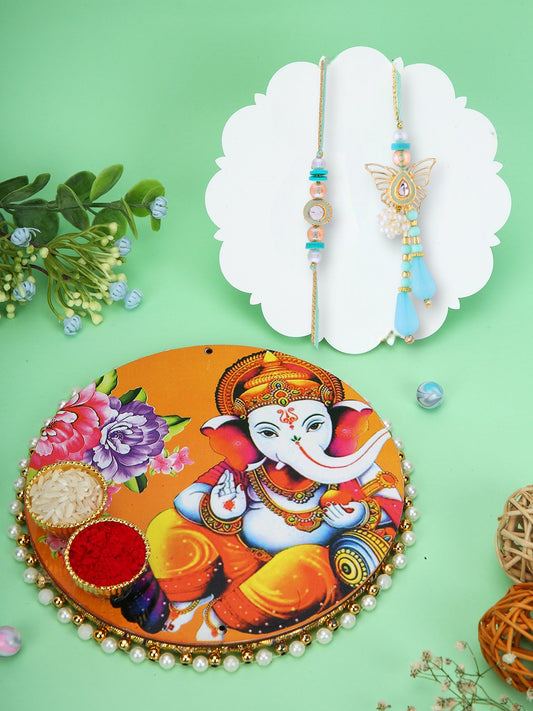 Butterfly Theme Rakhi Set with Ganesh Thali