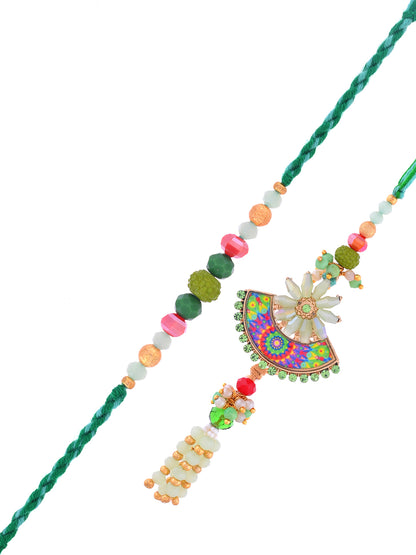 Green Ethnic Rakhi Set with Ganesh Thali