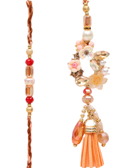 Orange Tassel Rakhi Set with Ganesh Thali