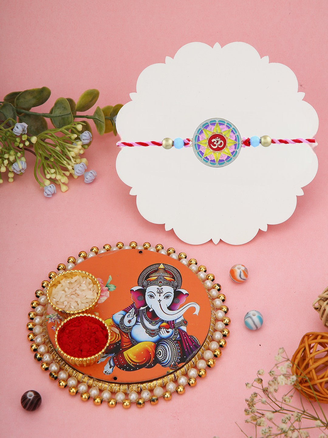 Om Symbol Rakhi with Ganesh Thali
