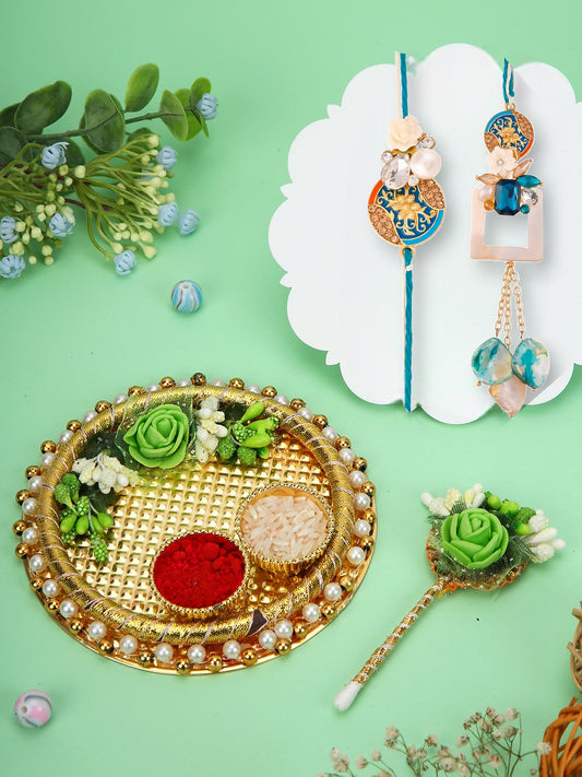 Designer Floral Rakhi Set with Thali