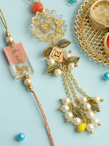 Golden Pearl Rakhi Set with Thali