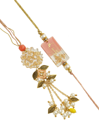 Golden Pearl Rakhi Set with Thali