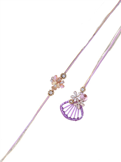 Lavender Floral Rakhi Set with Pink Thali