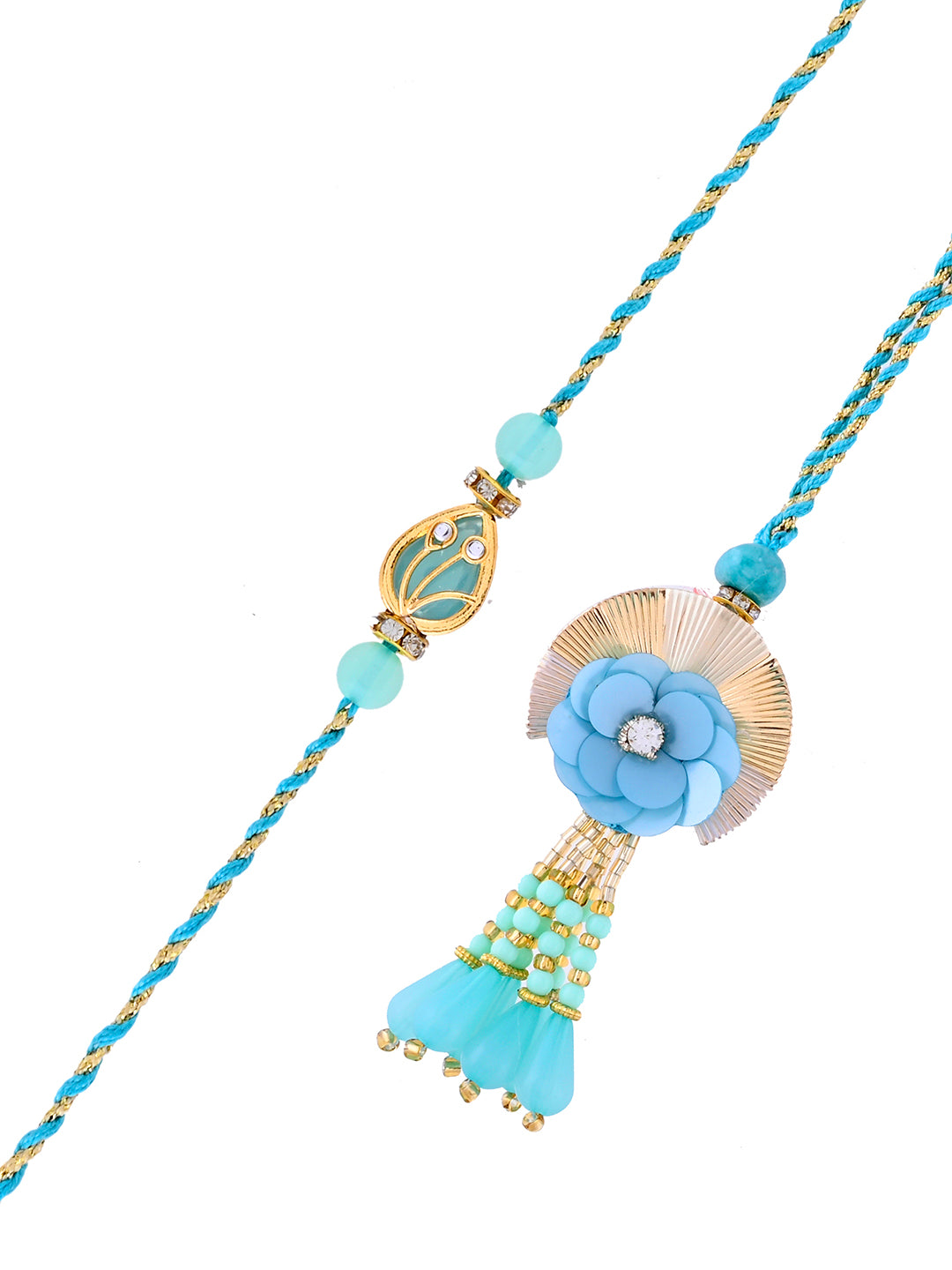 Blue Petal Rakhi Set with Ganesh Thali