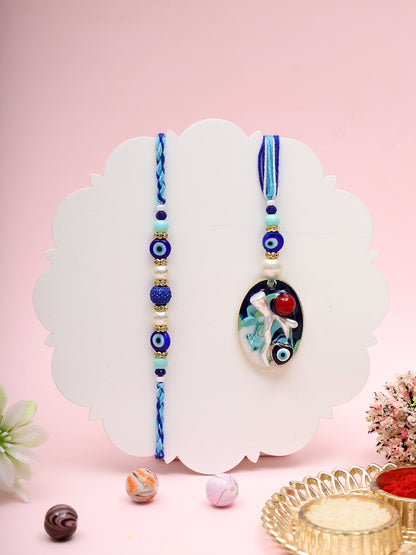 Evil eye Rakhi set with a golden designer thali