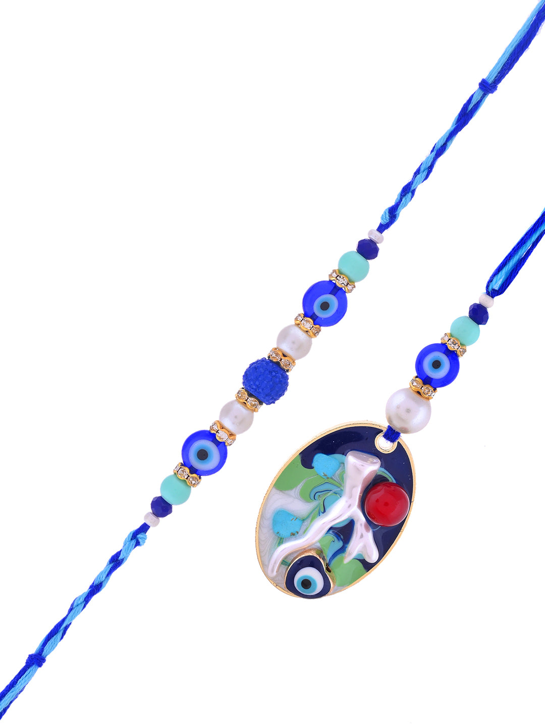 Evil eye Rakhi set with a golden designer thali