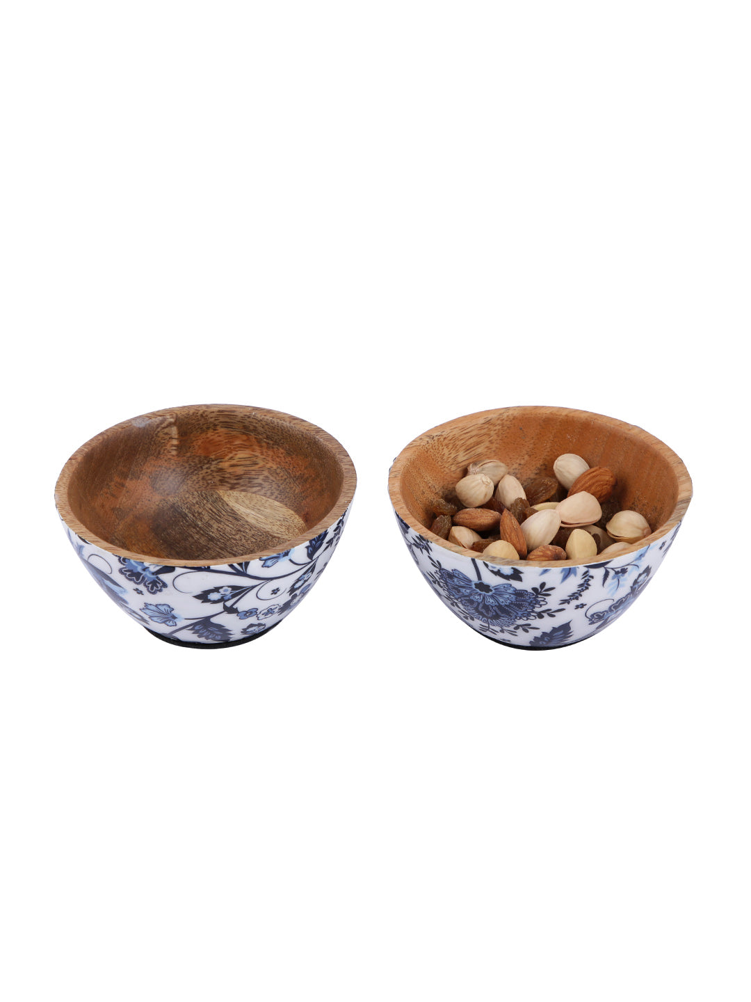 Wood Serving Bowl with Enamel Coating-2pc