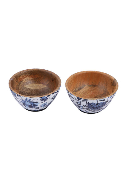 Wood Serving Bowl with Enamel Coating-2pc