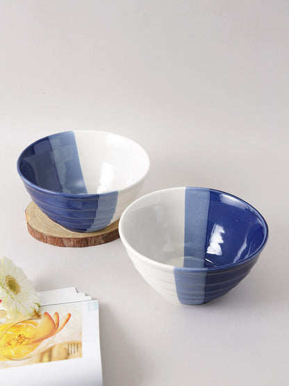 Blue & White Half n Half Shade Curry Bowl 2pc