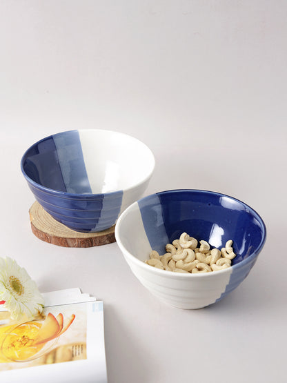 Blue & White Half n Half Shade Curry Bowl 2pc