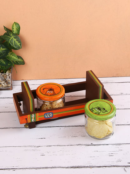 Wooden Tray with Two Big Glass Jar