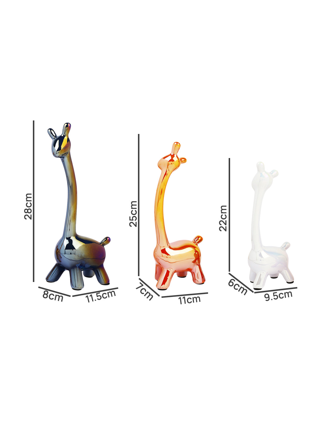 Set Of 3 Glossy Giraffe Showpieces