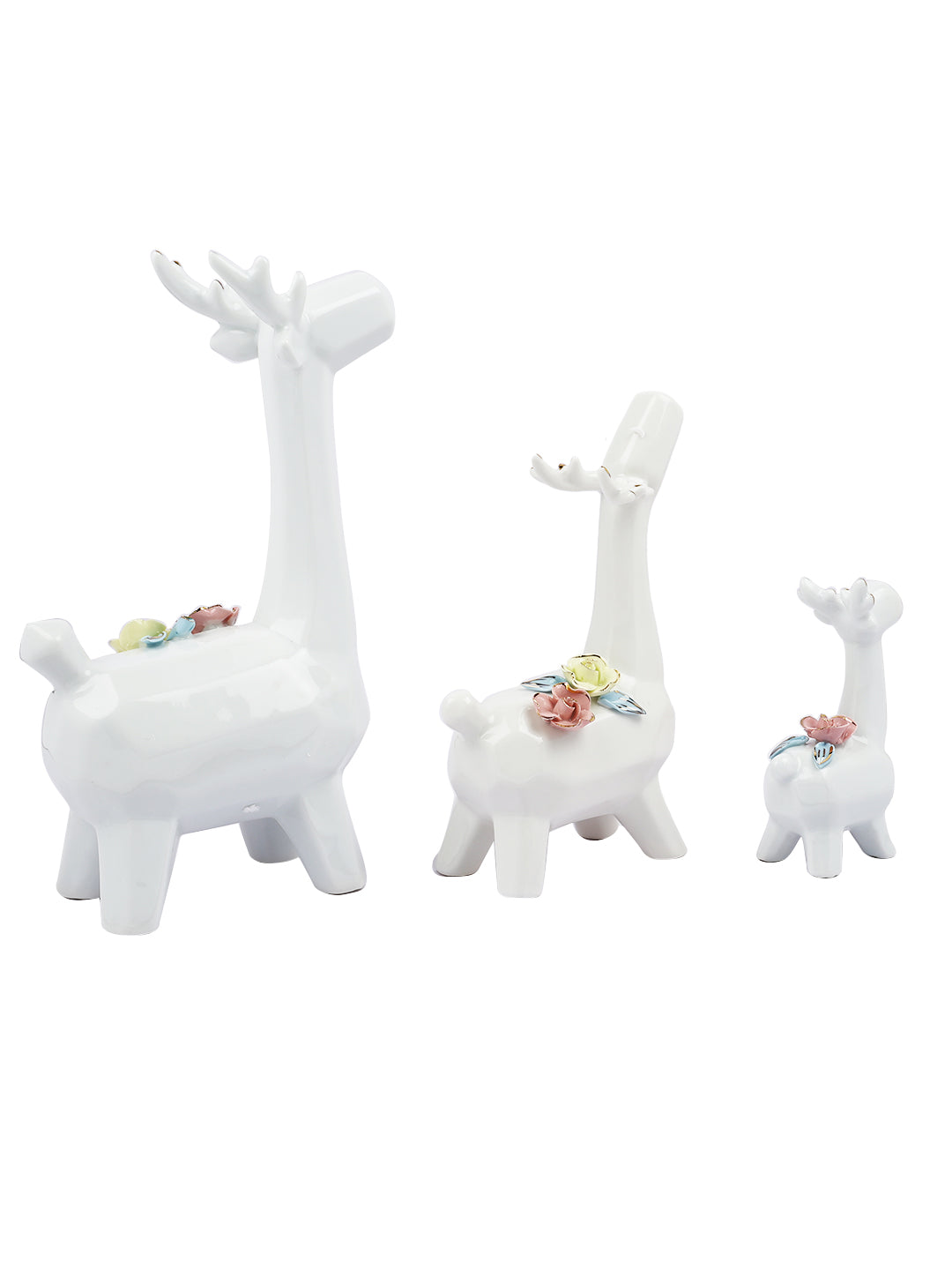 Set of 3 White Ceramic Reindeer