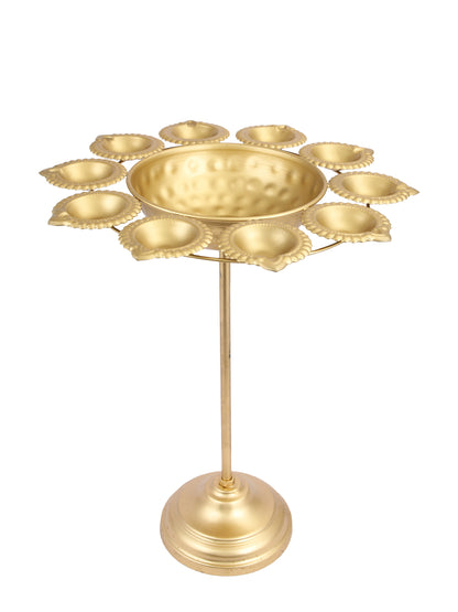 Set of 3 Golden Petals Design Urli Diya Stand