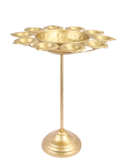 Set of 3 Golden Petals Design Urli Diya Stand