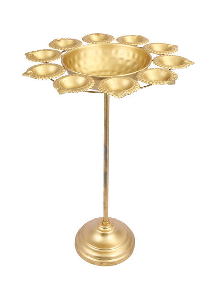 Set of 3 Golden Petals Design Urli Diya Stand