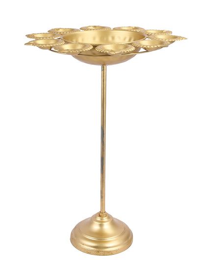 Set of 3 Golden Petals Design Urli Diya Stand