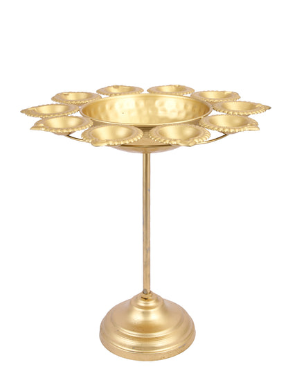 Set of 3 Golden Petals Design Urli Diya Stand