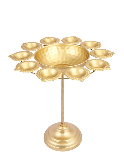 Set of 3 Golden Petals Design Urli Diya Stand