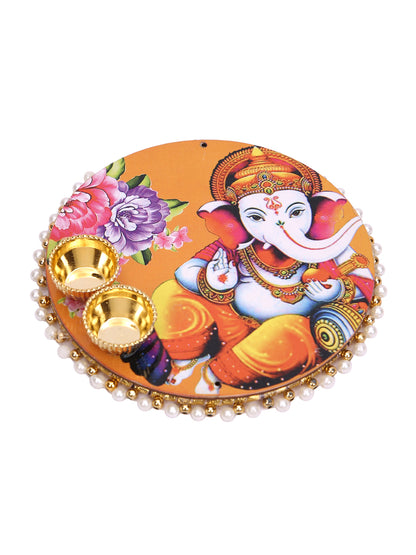 Velvet Red Rakhi Set with Ganesh Thali