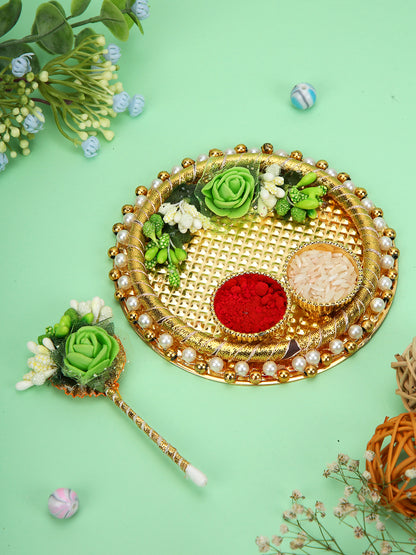 Golden Pearl Rakhi Set with Thali