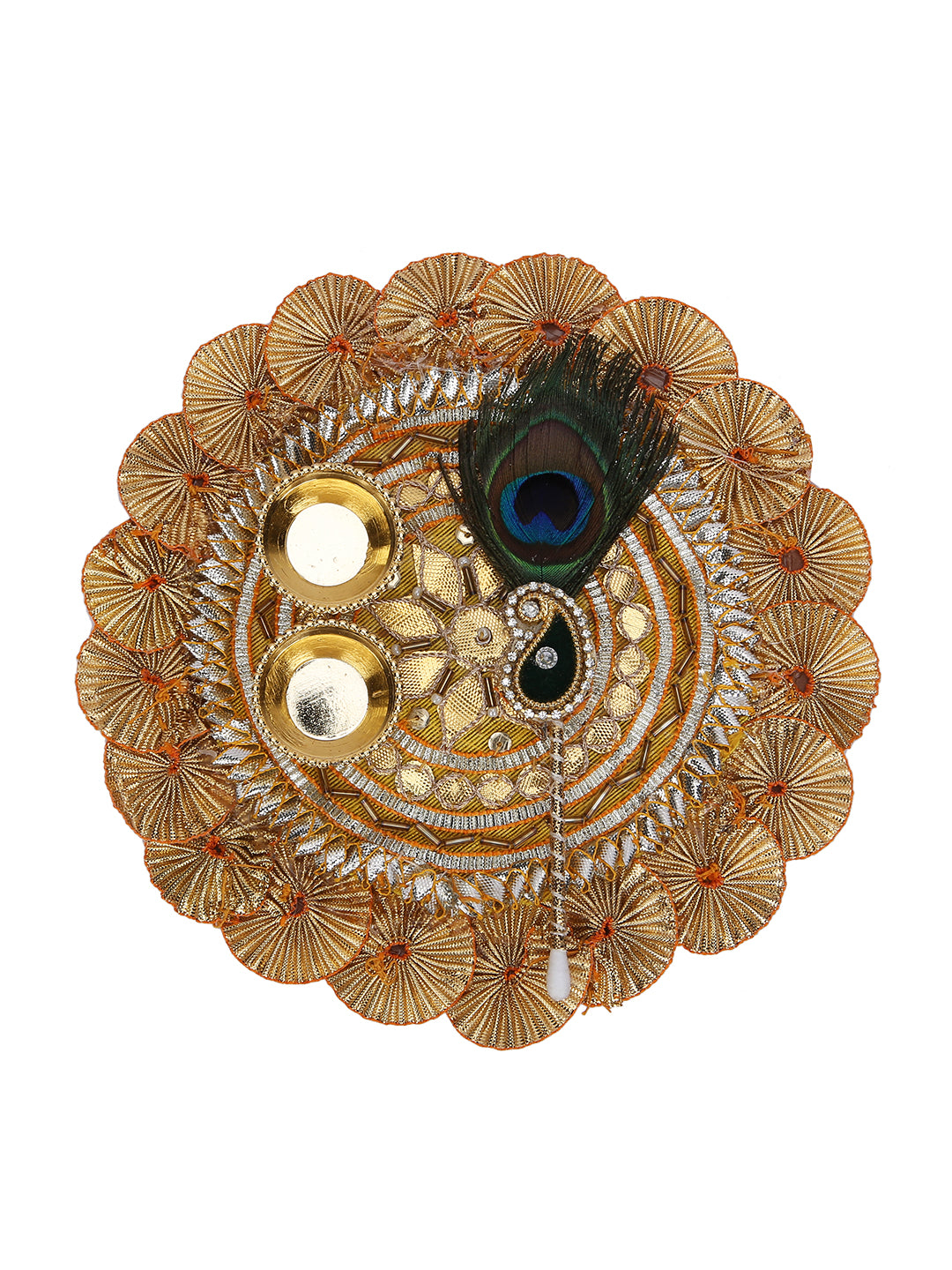 Colorful drop Rakhi and braided band with gold thali