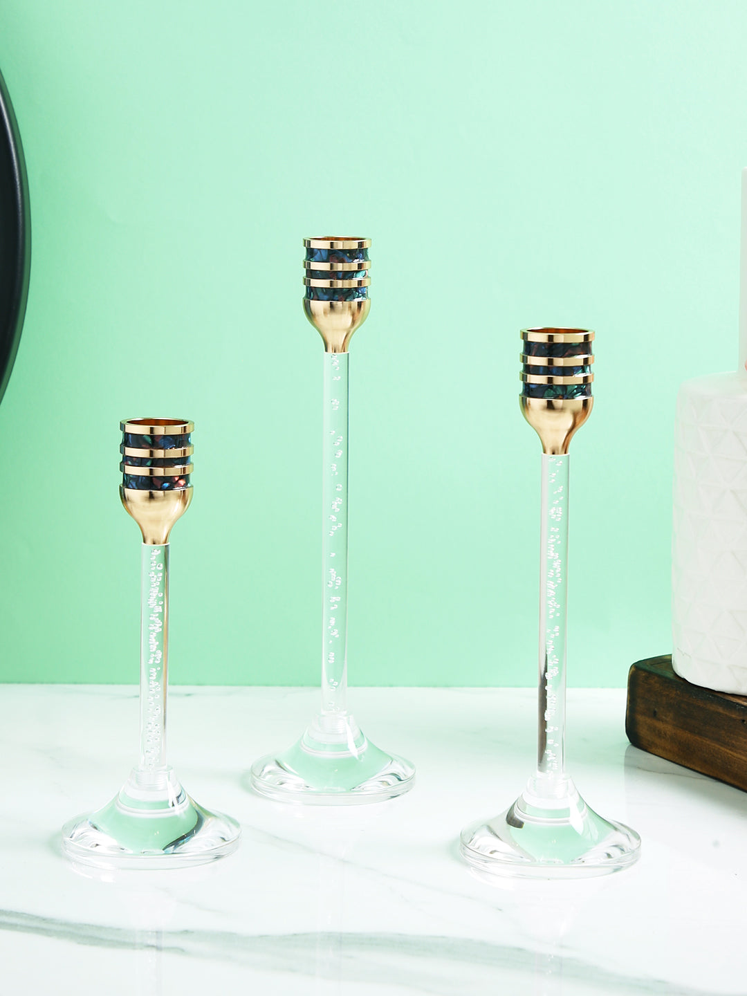 3Pcs Golden& Black Noir Glass Candle Holder