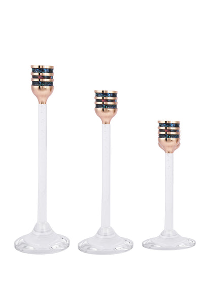 3Pcs Golden& Black Noir Glass Candle Holder