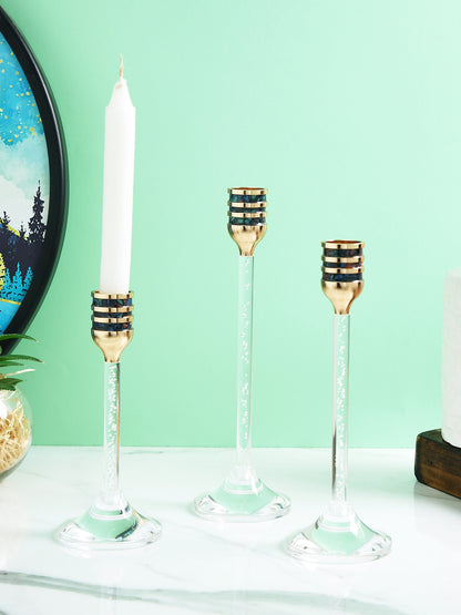 3Pcs Golden& Black Noir Glass Candle Holder