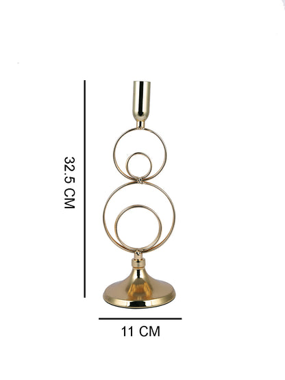 Elegant Gold Toned Solid Rings Metal Candle Stand
