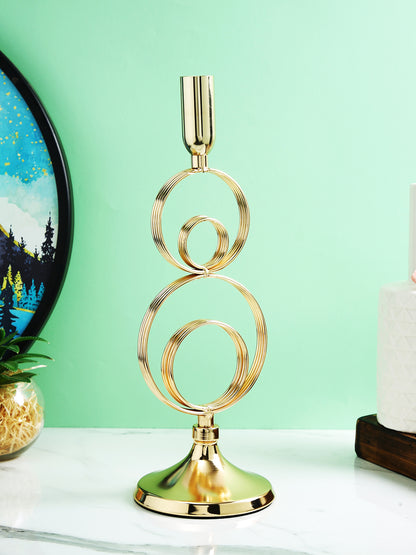 Elegant Gold Toned Solid Rings Metal Candle Stand