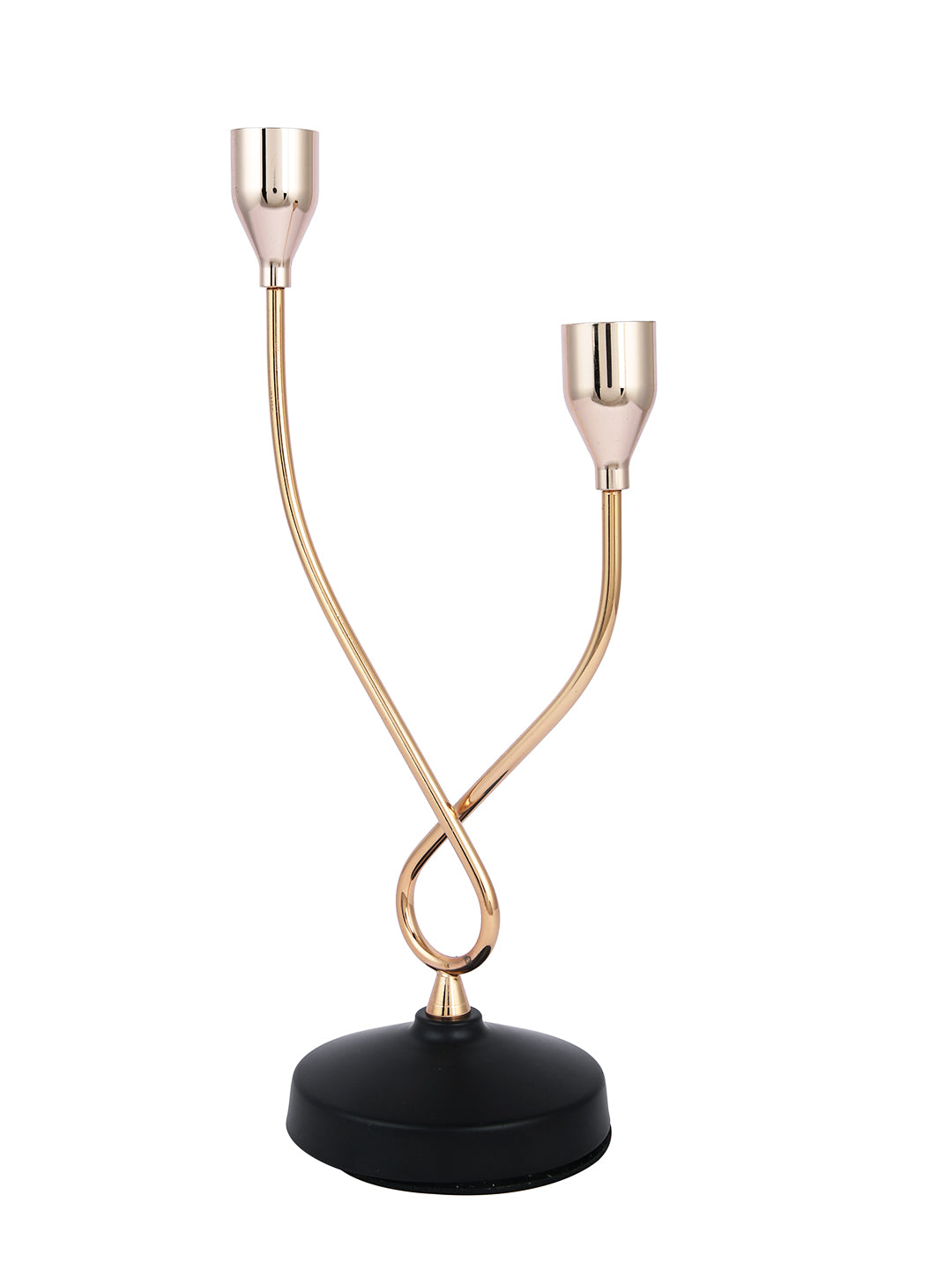 Gold Toned Black Solid 2 Arm Pillar Metal Candle Holder