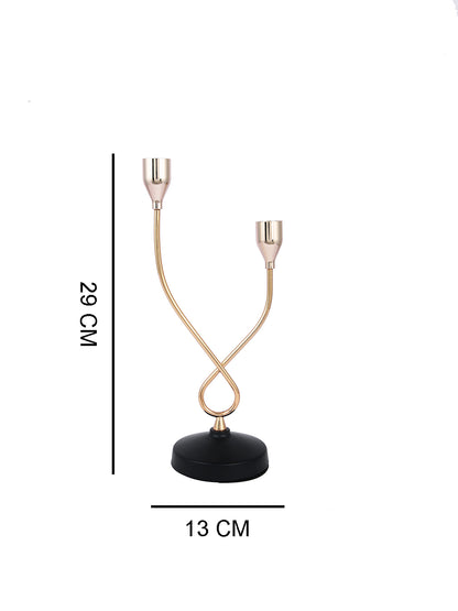 Gold Toned Black Solid 2 Arm Pillar Metal Candle Holder
